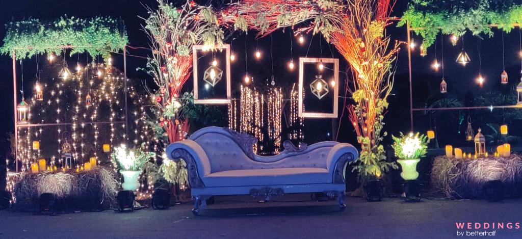 Photo of Lavender & Gold Fairy Lights Stage Decor Ideas