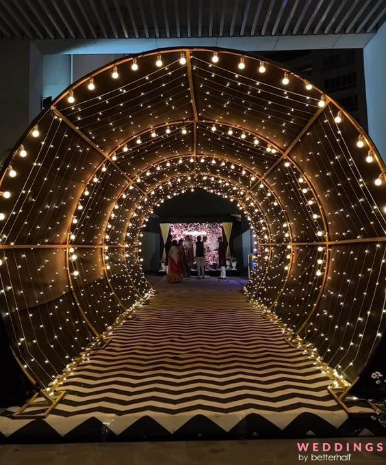 Photo of Gold & Brown Fairy Lights Venue Entrance Decor Ideas