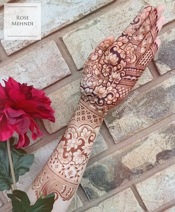 photo of Traditional Mehndi with Lotus Elements