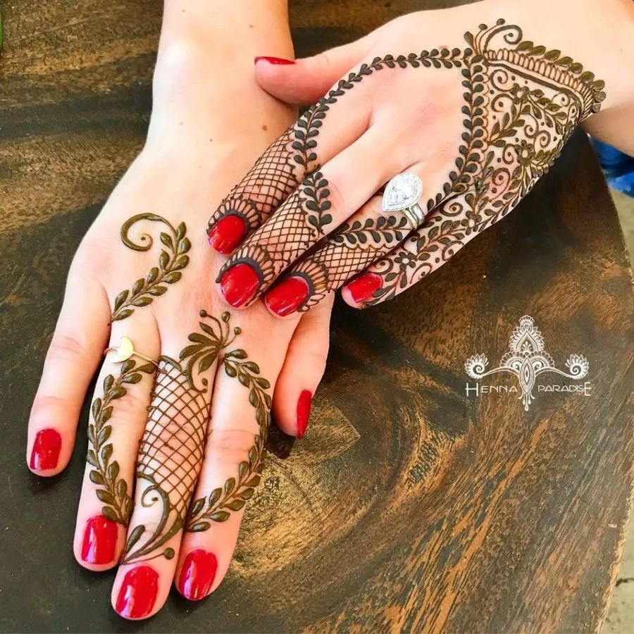 Leafy Finger Mehndi Design Photo of Leafy Finger Mehndi Design
