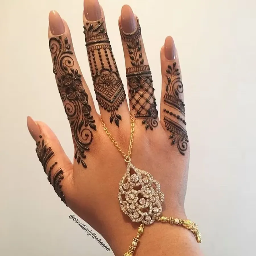 Criss-Cross Floral Mehndi Photo of Criss-Cross Floral Mehndi