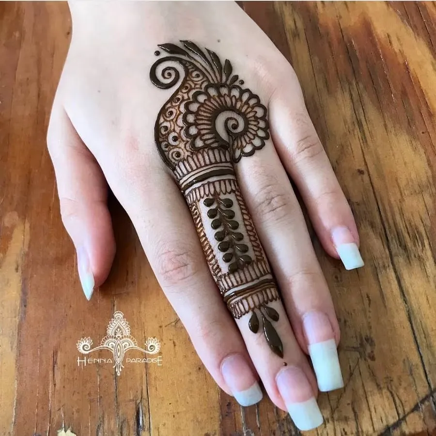 Photo of Artistic One-Finger Mehendi Design on back side