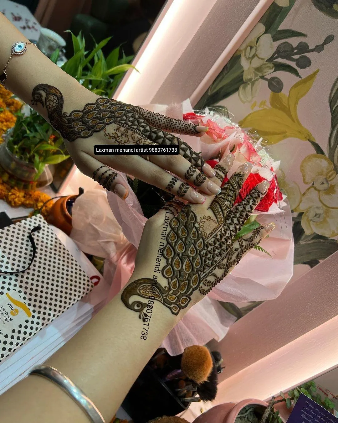 Floral And Peacock Finger Mehndi Photo of Floral And Peacock Finger Mehndi