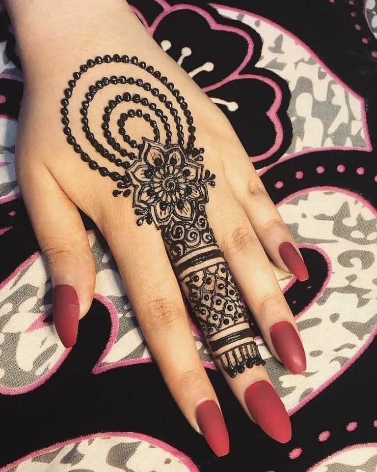 Photo of Finger Adorned With Beautiful Henna Beads