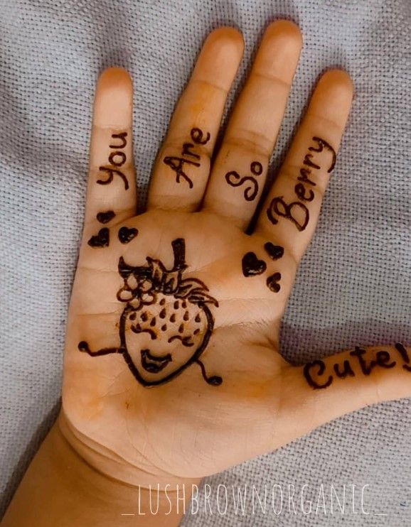 Cute Strawberry and Text Mehndi Design Photo of Cute Strawberry and Text Mehndi Design