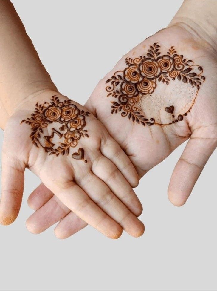 Heart and Flowers Letter M Mehandi Design Photo of Heart and Flowers Letter M Mehandi Design