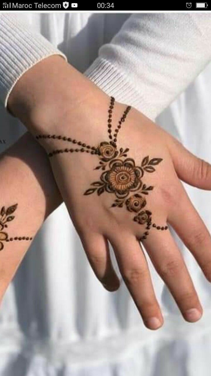 Floral Mehndi Jewelry Design for the Back Hand Photo of Floral Mehndi Jewelry Design for the Back Hand