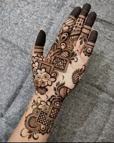 Geometrical floral full hand mehendi design Photo of Geometrical floral full hand mehendi design