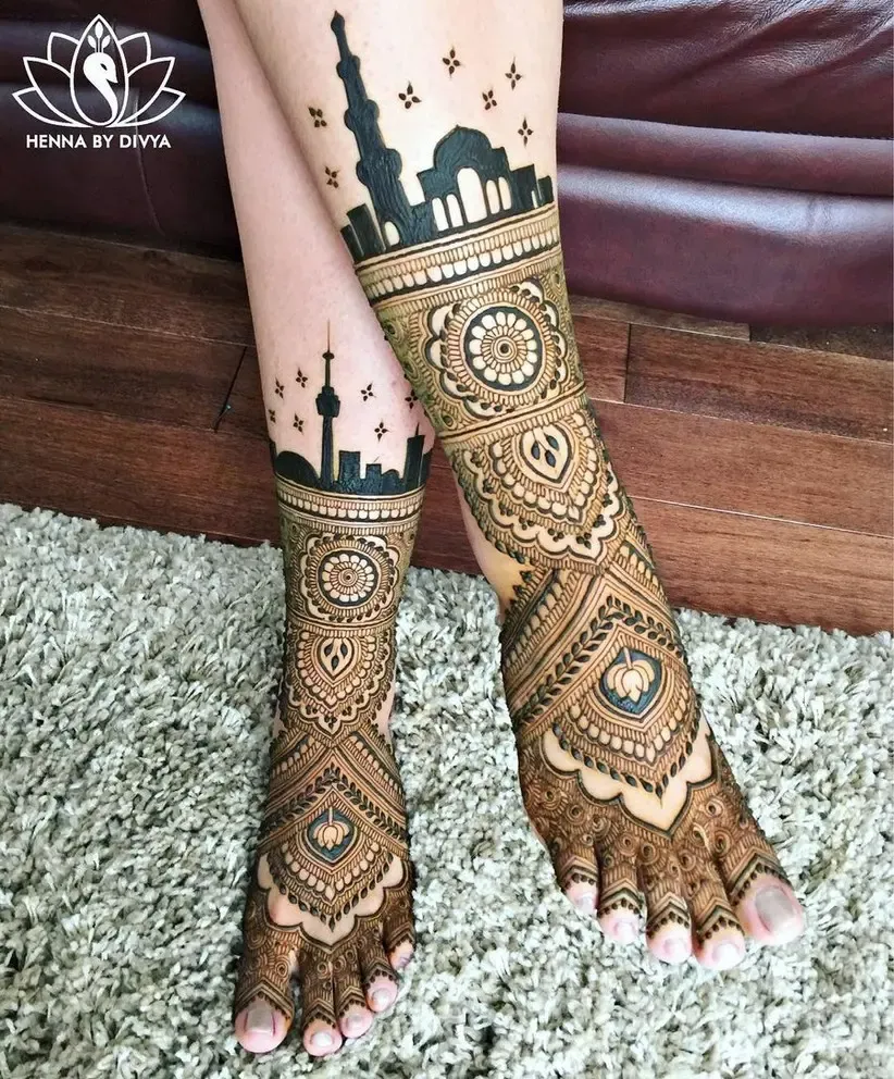 City-Inspired Full Leg Mehndi Photo of City-Inspired Full Leg Mehndi