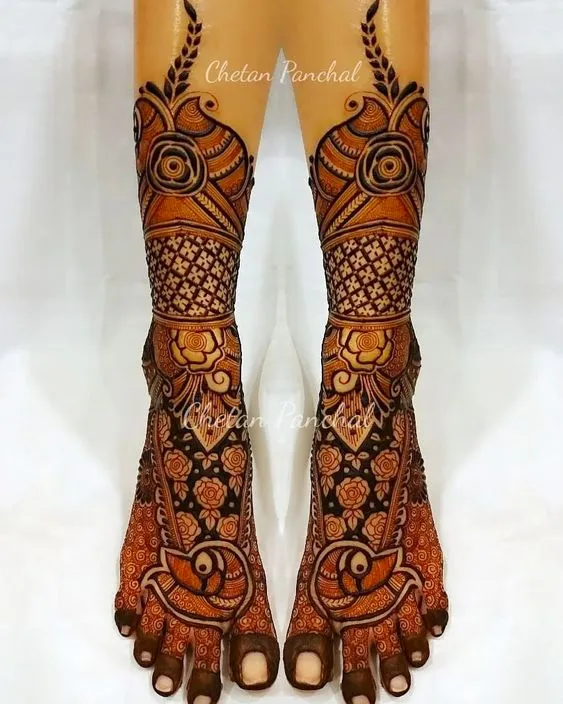 Elegant Peacock Leg Mehndi Design photo of Elegant Peacock Leg Mehndi Design