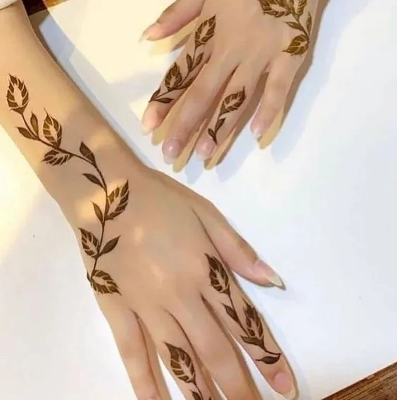 Photo of Simple leaf mehndi design on Backhand