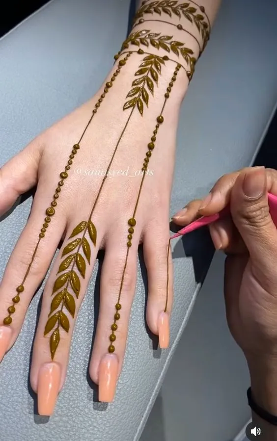 Modern Leaves and Buds Mehndi Photo of Modern Leaves and Buds Mehndi