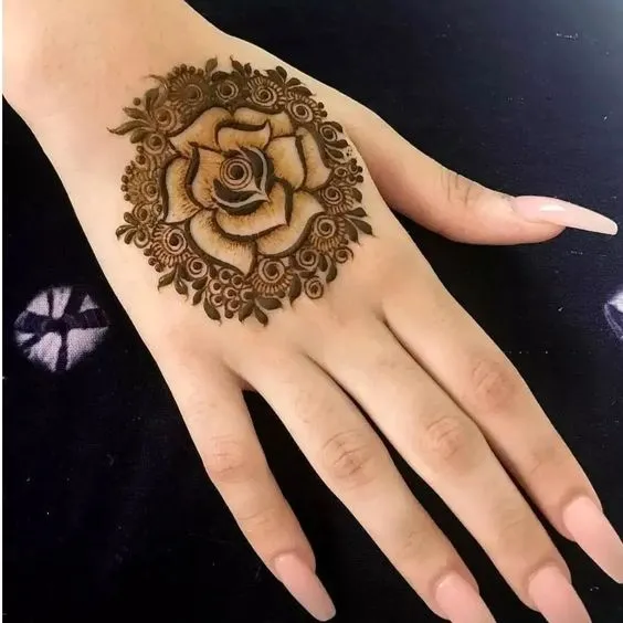 Simple Central Rose Mandala Mehndi Photo of Simple Central Rose Mandala Mehndi