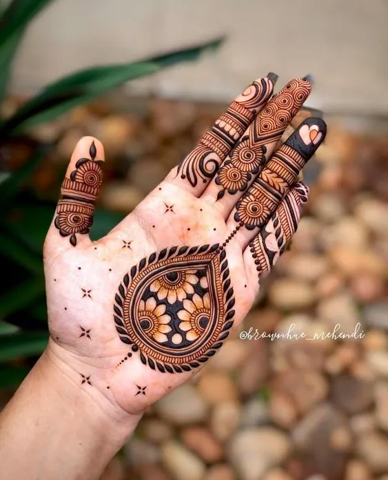 Simple Palm Mehndi Design Photo of Elegant Fingertip Hearts Mehndi