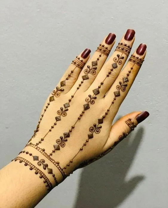Geometric Pattern Chain Mehndi Design Photo of Geometric Pattern Chain Mehndi Design
