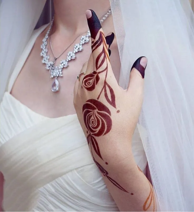 Elegant Rose Branch Henna Photo of Elegant Rose Branch Henna