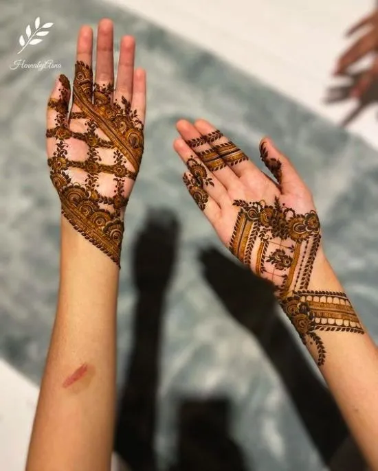 Simple Half Hand Mehndi Design Photo of Floral Lattice Mehndi Design