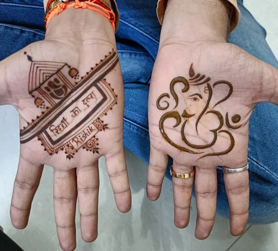 Lord Ganesha Themed Mehndi with Message Photo of Lord Ganesha Themed Mehndi with Message