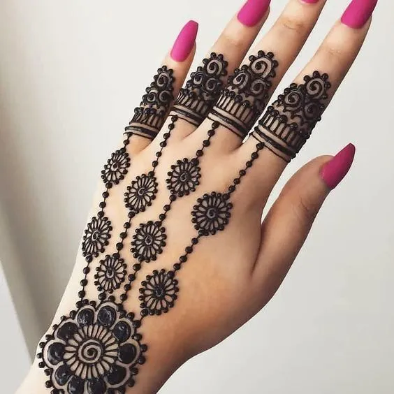 Detailed Flower Chains Henna Art Photo of Detailed Flower Chains Henna Art