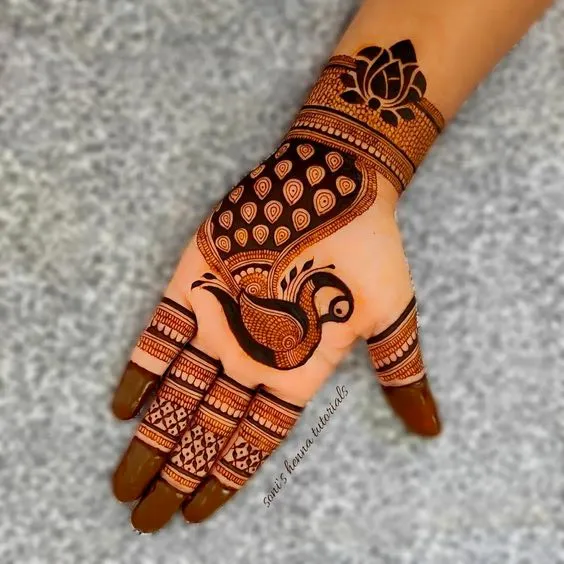 peacock mehndi design for the palm Photo of Detailed Peacock Front Hand Mehndi