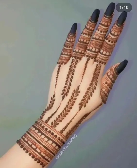 Leaves and Buds Back-Hand Chain Henna Photo of Leaves and Buds Back-Hand Chain Henna