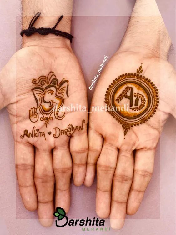 Shagun groom mehndi design Photo of Shagun groom mehndi design on front hand